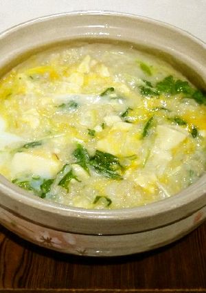 豆腐と水菜の玉子の「玄米粥」-レシピのメイン写真
