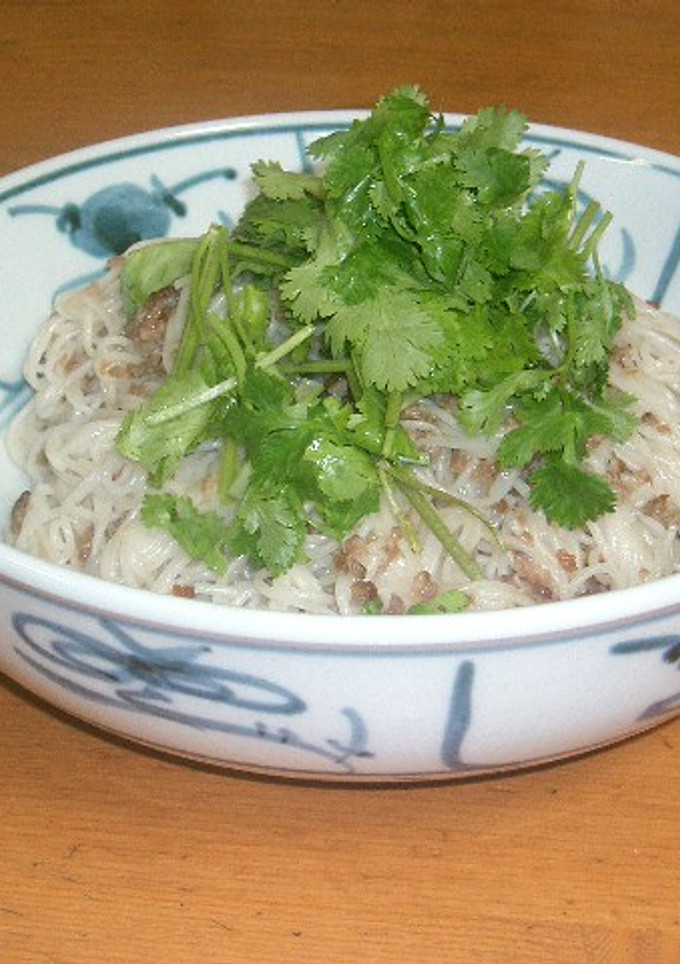 炒め挽き肉と香菜の和えそうめん-レシピのメイン写真