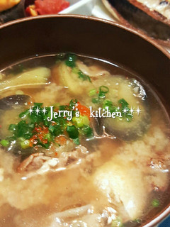 胡麻香る♪豚肉&茄子&豆腐のお味噌汁♡-レシピのメイン写真
