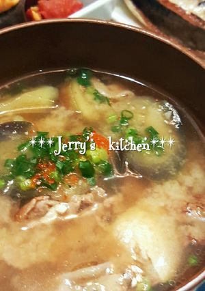 胡麻香る♪豚肉＆茄子＆豆腐のお味噌汁♡-レシピのメイン写真