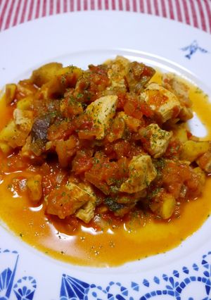 疲労回復(秋)！栗とムネ肉のトマト煮-レシピのメイン写真