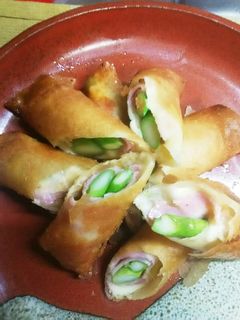 アスパラ、ベーコン、チーズの三色春巻き♪-レシピのメイン写真