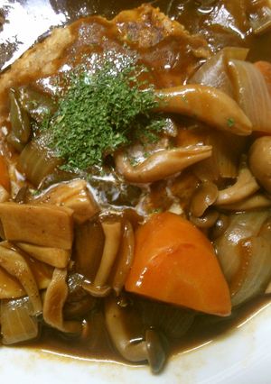 簡単豆腐ハンバーグ！きのこのデミソース♪-レシピのメイン写真