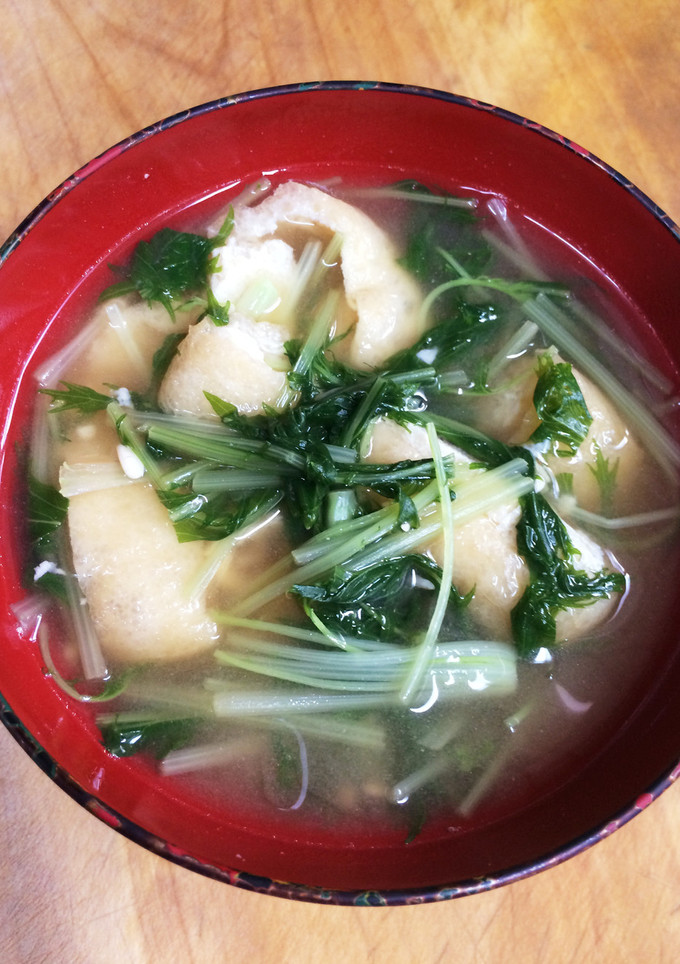 朝食 水菜と揚げの味噌汁-レシピのメイン写真