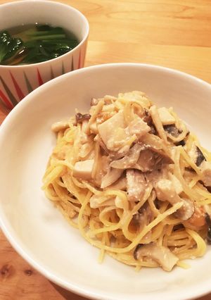 きのこたっぷり！明太子クリームパスタ-レシピのメイン写真