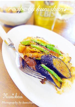 ホルモンとなすといんげんの炒め物♪-レシピのメイン写真