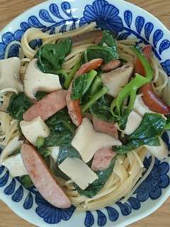 つるむらさきとエリンギの和風パスタ-レシピのメイン写真