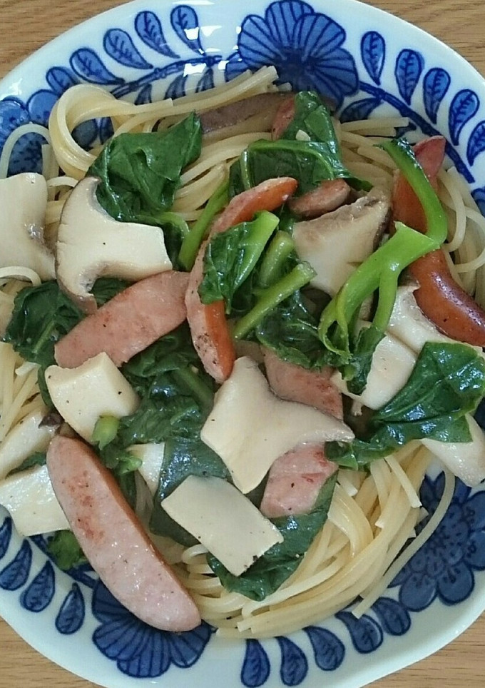 つるむらさきとエリンギの和風パスタ-レシピのメイン写真