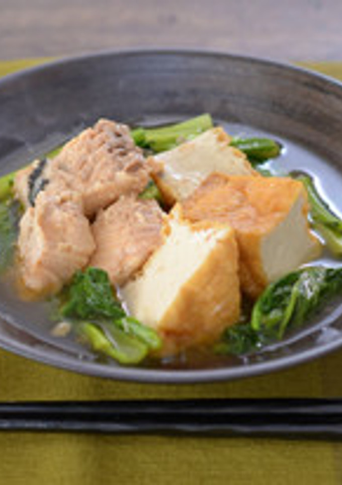 妊娠、授乳に！鮭缶で鮭と厚揚げの煮物-レシピのメイン写真
