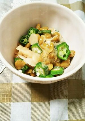 おつまみ・ご飯に☆ガリとおくら納豆和え-レシピのメイン写真