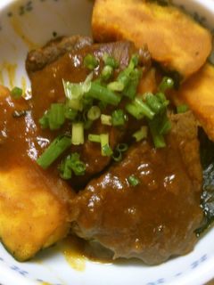 簡単!かぼちゃと牛肉の 甘辛炒め(^v^-レシピのメイン写真