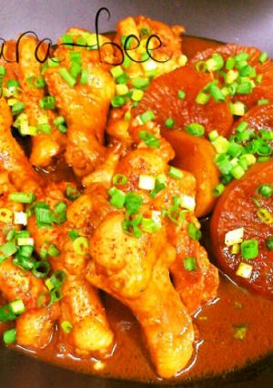 フライパンでやわらか手羽大根の甘味噌煮-レシピのメイン写真