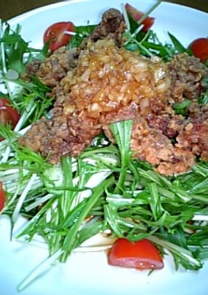 揚げレバーと水菜のサラダ～玉ネギソース～-レシピのメイン写真