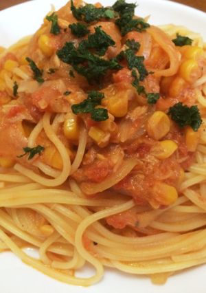 簡単＊ツナとコーンのトマトクリームパスタ-レシピのメイン写真