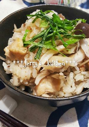 フライパンde鶏肉ときのこの炊き込みご飯-レシピのメイン写真