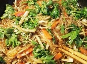 豚ひき100gで！春菊ゴボウのチャプチェ-レシピのメイン写真
