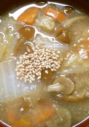 野菜たっぷり白菜と人参なめこのお味噌汁-レシピのメイン写真
