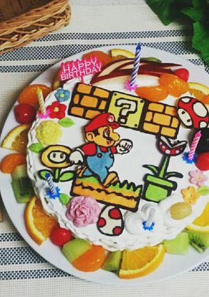 マリオの誕生日フルーツケーキ-レシピのメイン写真
