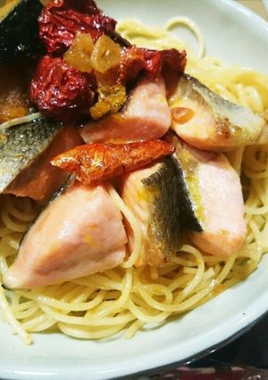 ☆秋鮭とかぼちゃの和ヒージョパスタ☆-レシピのメイン写真