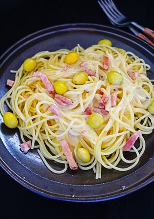 カルボナーラ秋の味覚銀杏入り。-レシピのメイン写真