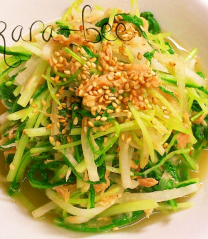 5分副菜♡ツナと水菜と大根の中華風煮浸し by からあげビール