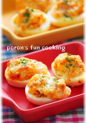 ピリ辛♪ゆで卵のハム＆キムチチーズ焼き-レシピのメイン写真
