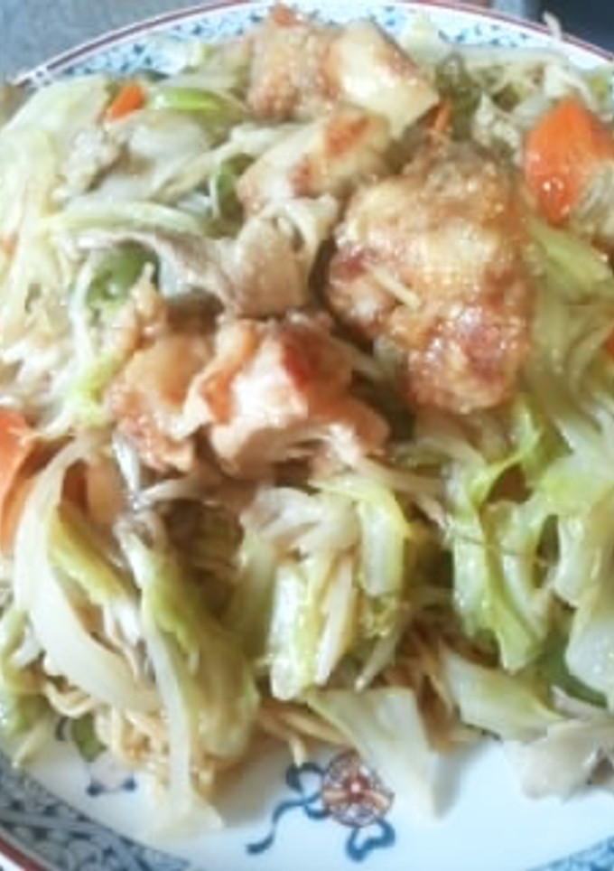 鶏のから揚げ入りの野菜炒め、まず焼きそば-レシピのメイン写真