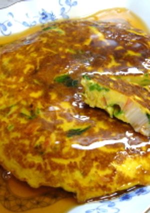 菜の花とカニカマの春色あんかけオムレツ-レシピのメイン写真