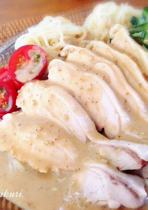 茹で鶏豆乳すりゴマ冷し麺〜♪-レシピのメイン写真