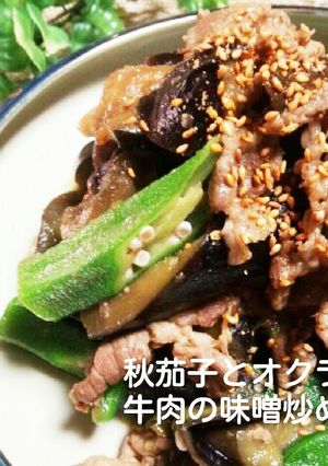 秋茄子とオクラと牛肉の味噌炒め-レシピのメイン写真