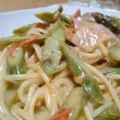 รูปของ アスパラとベーコンのトマトクリームパスタ