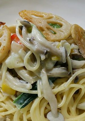 キノコ２種の豆乳スパゲティ♪-レシピのメイン写真
