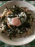 野沢菜・ベーコンチャーハン♫目玉焼きのせ