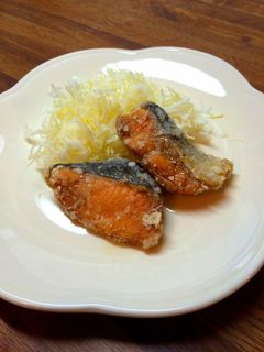 バルサミコ醤油で鮭の竜田揚げ焼き♪-レシピのメイン写真