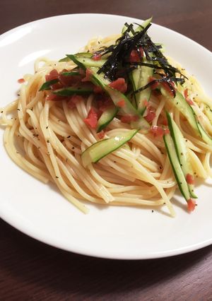 さっぱり梅とキュウリのパスタ-レシピのメイン写真