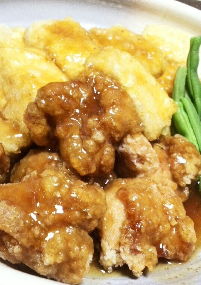 鶏唐揚げと一緒に揚げ出し豆腐　-レシピのメイン写真