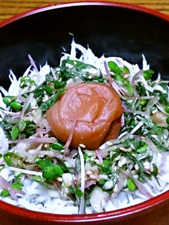 ごま油が効いた薬味たっぷりの梅しらす丼-レシピのメイン写真