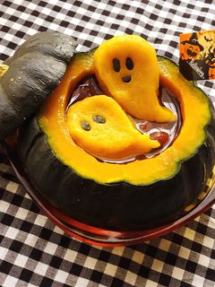 ハロウィンに☆丸ごとかぼちゃ白玉ぜんざい-レシピのメイン写真