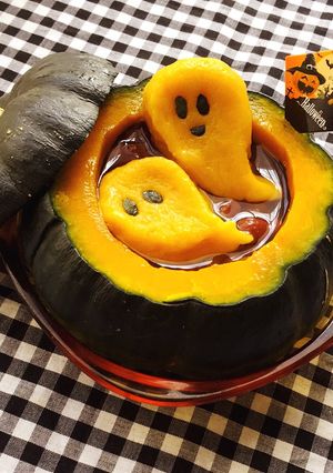 ハロウィンに☆丸ごとかぼちゃ白玉ぜんざい-レシピのメイン写真