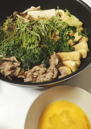 超簡単晩御飯！豆苗と牛肉のすき焼き風♬-レシピのメイン写真