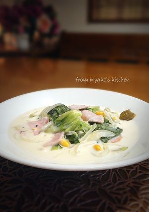 青梗菜とハム.粒コーンの和のクリーム煮-レシピのメイン写真