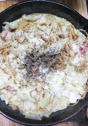 キャベツとベーコンの豆乳スープパスタ-レシピのメイン写真