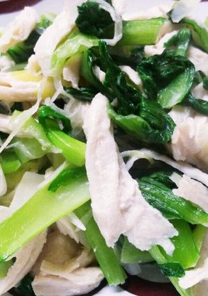 ヘルシー♪鶏ささみとチンゲン菜のマヨ炒め-レシピのメイン写真