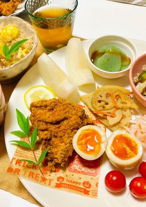 フライドチキンメインの秋のワンプレート-レシピのメイン写真