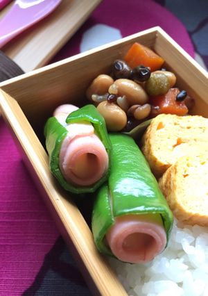 万願寺唐辛子とハムチーズクルクルお弁当に-レシピのメイン写真
