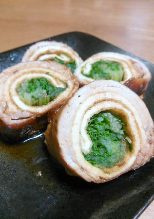 水菜たっぷり♡豚肉＆油揚げのロール巻き-レシピのメイン写真