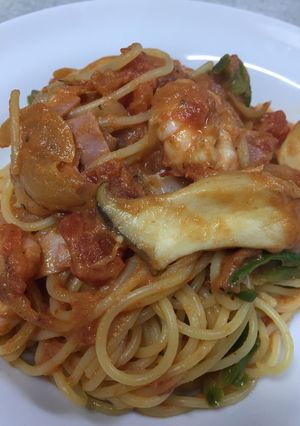 エリンギと海老の豆乳トマトクリームパスタ-レシピのメイン写真
