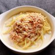 帆立と鮭のクリームスープパスタ