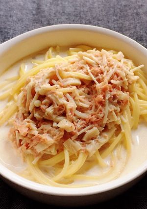 帆立と鮭のクリームスープパスタ-レシピのメイン写真