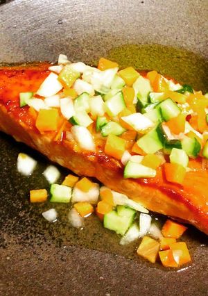 秋鮭とかぼすの彩り野菜のドレッシング-レシピのメイン写真